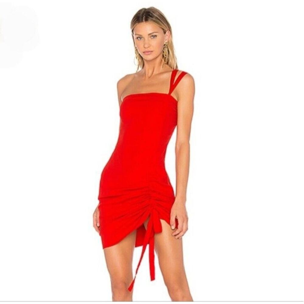 Alexis Staz Crepe One-Shoulder Fitted Cocktail Dress, Red Size Medium